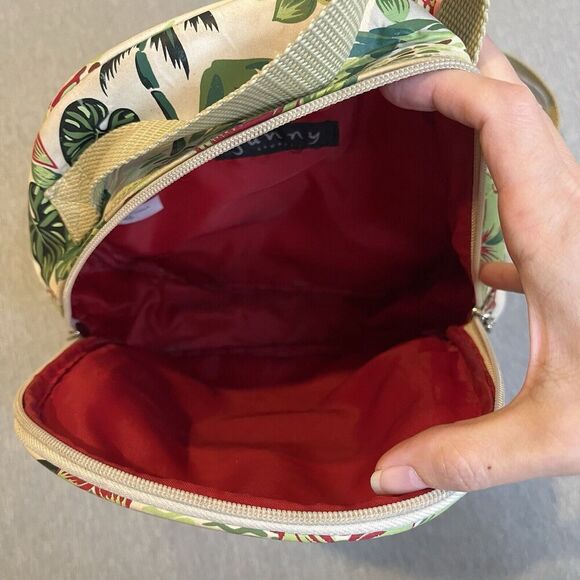 Vintage SUNNY HAWAII Cream w/Palm Tree Floral Print Mini Backpack Purse - Picture 4 of 14